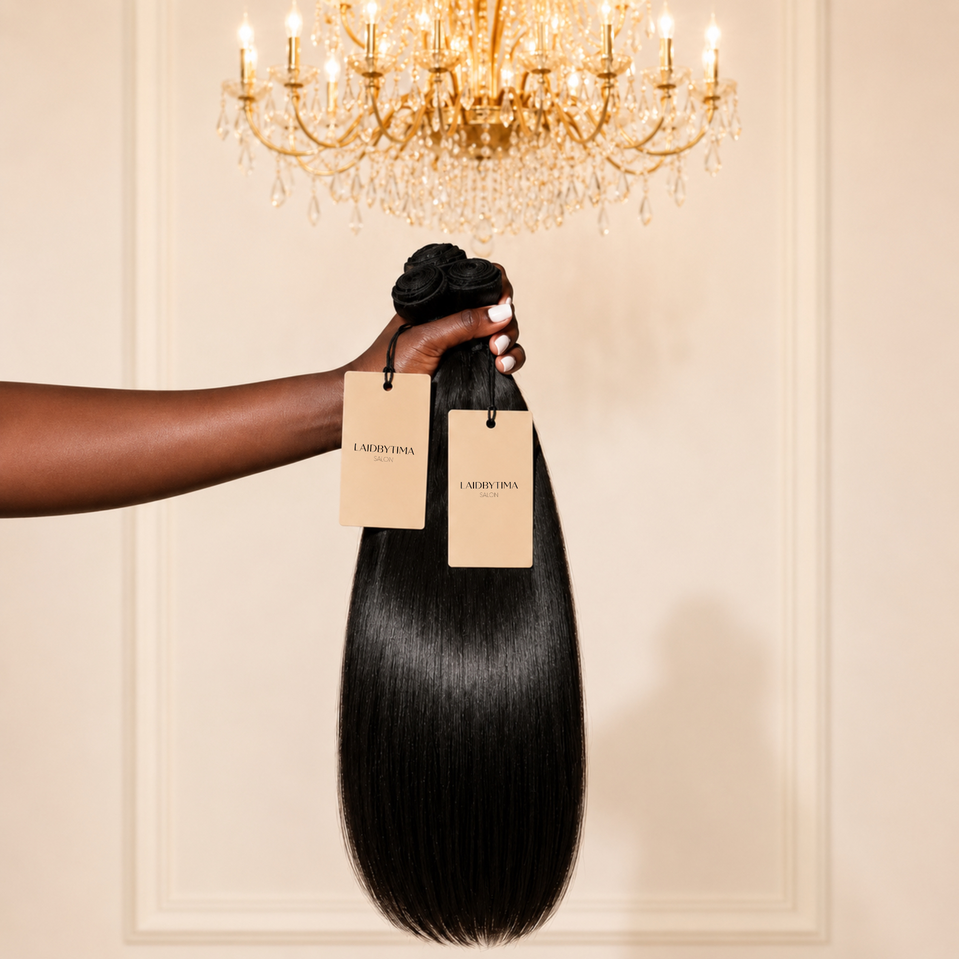 Hand holding luxury hair extensions